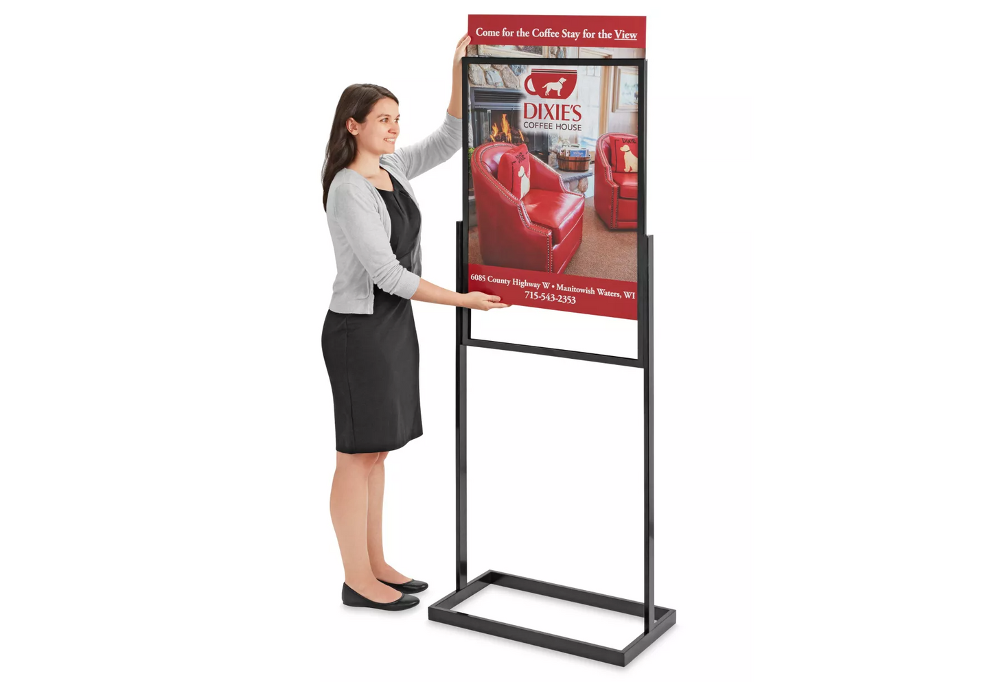 Floor Standing Sign Holder - Single Tier, 24 x 36", Black